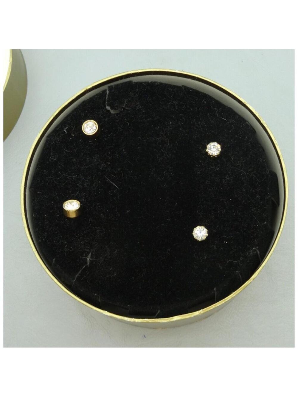 2 Pairs Gold & Silver Tone Cubic Zirconia Stud Earrings Gift Box